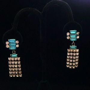 Vintage Art Deco Dangling Turquoise Baguette Earrings